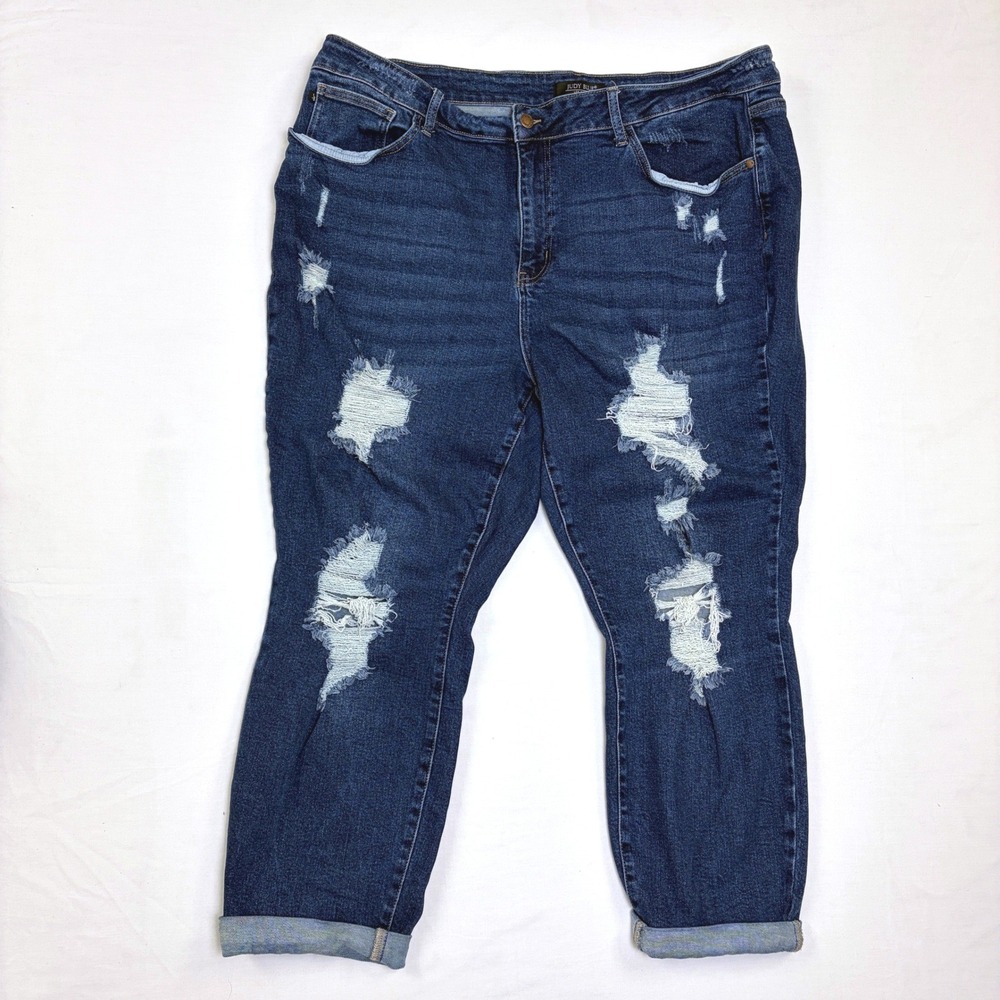 Judy Blue Los Angeles Boyfriend Fit Distressed Jeans‎ Dark Wash 24W JB88220 DK